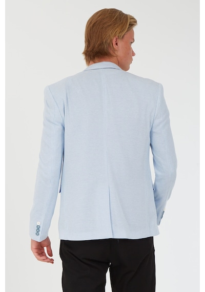 Sposo G-224 Dar Kalıp Örme Kumaş İndigo-Beyaz Erkek Blazer Ceket Beyaz - Indigo