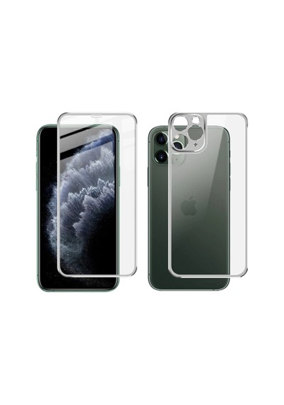 iPhone Uyumlu 11 Pro Metal Çerçeve Ön Arka 3d Full Tempered Cam Koruyucu-1852