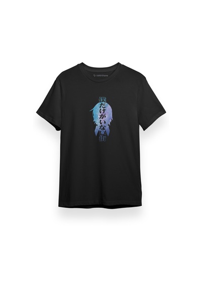 Erased Anime Blue Art Siyah Kısa Kol Erkek Tshirt 001
