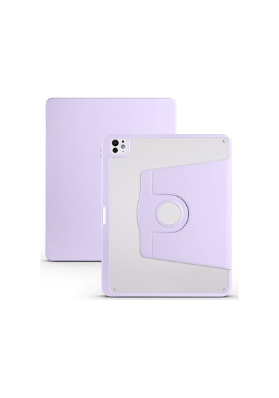 İpad Pro 13 2024 M4 A2925-a2926-a3007 Uyumlu Kalem Bölmeli Dönebilen Standlı Termik Tablet Kılıfı - Lila - T32974