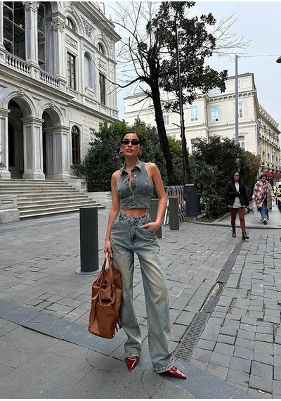Modalima Eskitme Baggy Jean Pantalon Çok Renkli