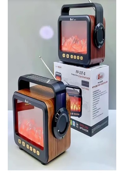 Şömine Efektli Nostajik Radyo Solar Panelli Nostaljik Görünümlü Bluetoothlu Ve Fenerli Mp3 Çalar Müzik Kutusu