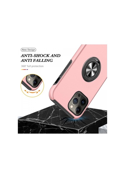 Apple iPhone Uyumlu 13 Pro Kılıf Elit Yüzüklü Kapak - Pembe Diğer