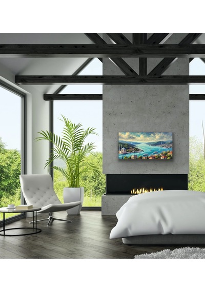 İstanbul Boğaz Manzarası Kanvas Tablo 60x120cm Çok Renkli