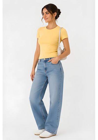 Lili Woman Kadın Slim Fit Bisiklet Yaka Basic T-shirt E.8007 Sarı