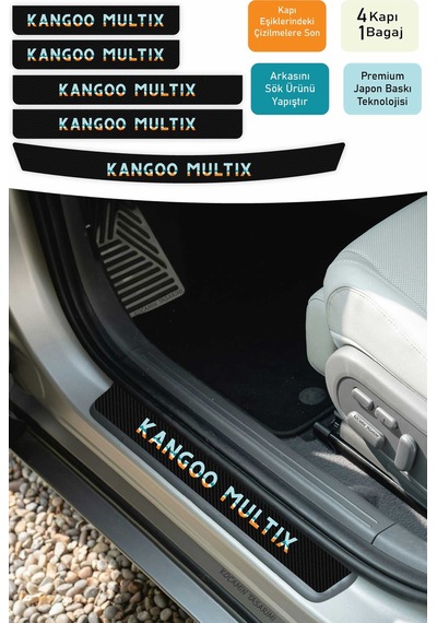 Renault Kangoo Multix Kapı Eşiği Karbon Koruyucu Set Kangoo Multix Modeline Uyumlu 5 Parça Premium Baskı