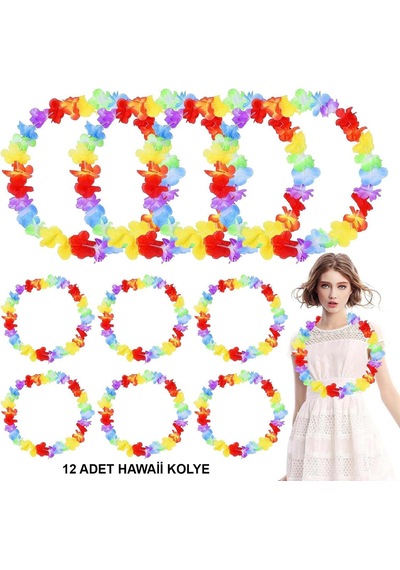Hawaii Çiçekli Boyun Kolyesi - Renkli Tropikal Parti Leisi 12 Adet 5224 Diğer