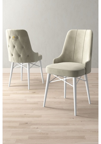 Jusie Beyaz 80x132 Açılabilir Mutfak Masası Takımı 6 Adet Sandalye Krem
