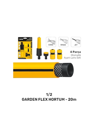 Sgs Sgs4364 Bahçe Sulama Hortumu Seti 20 Metre 1/2 Örgülü Hortum 4 Lü Ayarlı Lans Seti