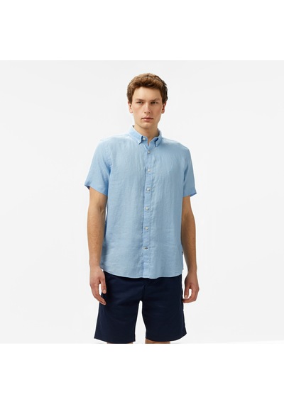 Nautica Erkek Mavi Classic Fit Keten Gömlek Düz W55100t Mavi