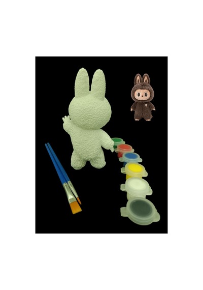 3d Labubu Figür Boyama Seti - Kendin Boya Hobi Ve Etkinlik Seti - Akrilik Boya + 2 Fırça