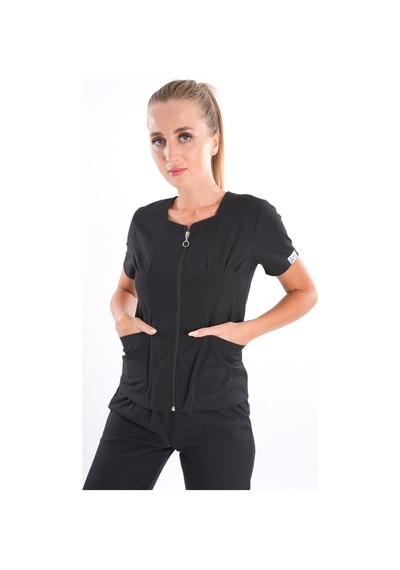 Siyah Lily Model Fermuarlı Soft Likra Doktor Hemşire Üniforma 001