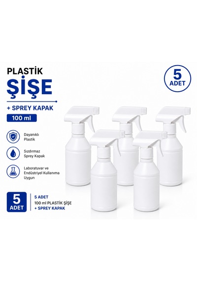 Plastik Şişe + Sprey Kapak 100 Ml 5 Adet