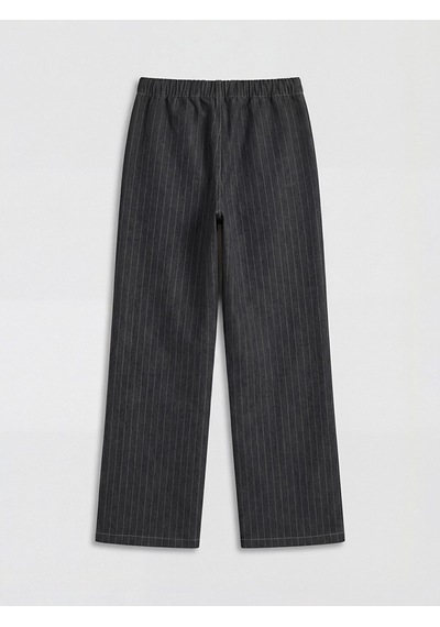 Lcw Eco Siyah Beli Lastikli Çizgili Wideleg Kadın Jean Pantolon