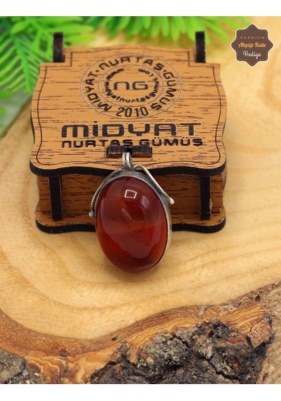 Orijinal Damarlı Akik Taşlı Oval Model El İşi Otantik Gümüş Kadın Kolye 201025477