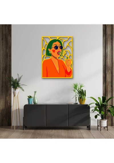 Çiçek Üfleyen Yeşil Saçlı Kadın - Metal Tablo - Dec0385 48 X 65 Cm Çok Renkli