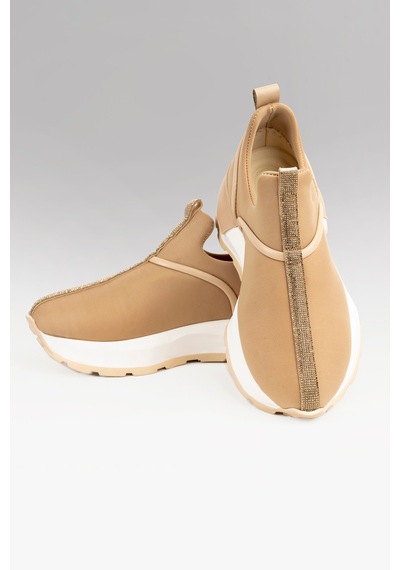 Tw Tonny White Newyork-016 Kadın Günlük Taşlı Şerit Detaylı Yürüyüş Ayakkabısı Sneaker Bej