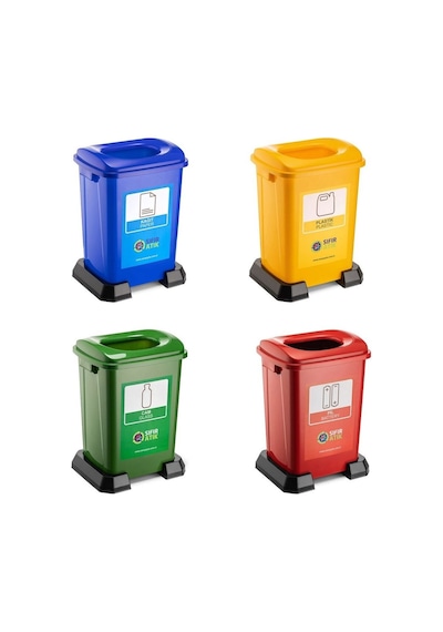 Geri Dönüşüm Sıfır Atık Kutusu Plastik 50 Litre 4 Lü Seri Atık