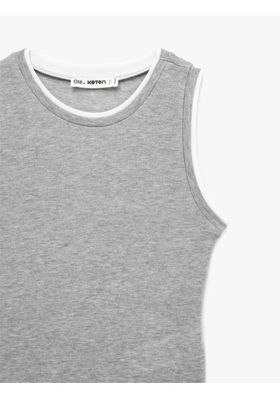 Koton Slim Fit Bisiklet Yaka Viskon Karışımlı Kolsuz Bluz Gri Melanj 6sal30194ık