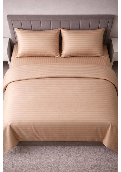 Wova Home Champagne Stripe Çift Kişilik Nevresim Takımı%90 Pamuk 83 Tel Saten Çizgili Lastikli Çarşaflı Nevresim Çok Renkli