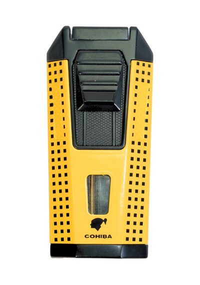 Cohiba Çift Torch Pürmüz Delicili Sarı Siyah Nokta Desenli Metal Puro Çakmağı - Tr9536