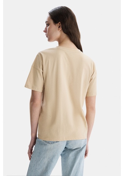 Ucla Avalon Kahve Bisiklet Yaka Baskılı Oversize Kadın Tshirt Kahve