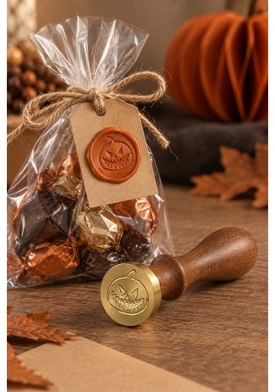 Cadılar Halloween Temalı Ahşap Pirinç Mühür - 2.5 Cm Çap, Balka Çok Renkli