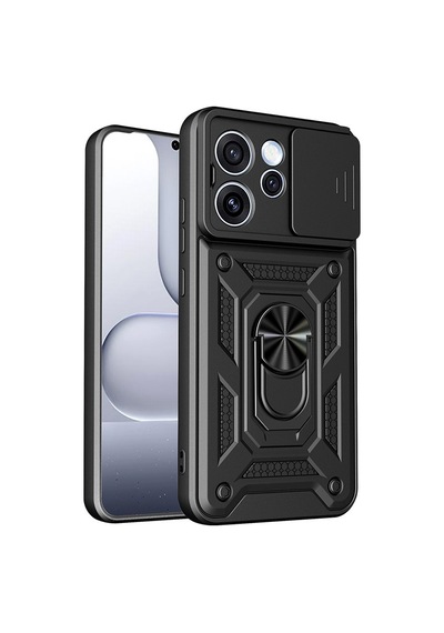 Oppo Reno 15 Pro Kılıf Magnetik Standlı Kamera Korumalı Zore Sürgülü Vega Kapak Siyah