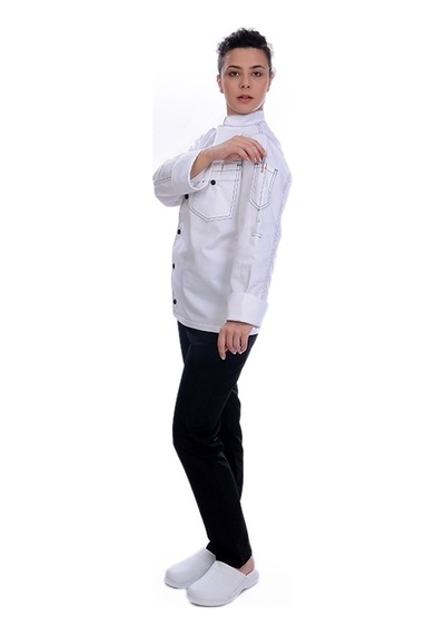 Unisex Aşçı Ceket Harman Gabardin Beyaz