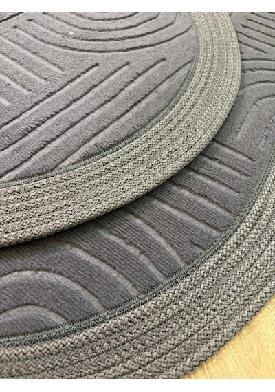 Melena Carpet Premium Kaymaz Taban Banyo Paspası Jüt Kenar Detaylı Oval Yuvarlak Set 100x60-60x60 Antrasit