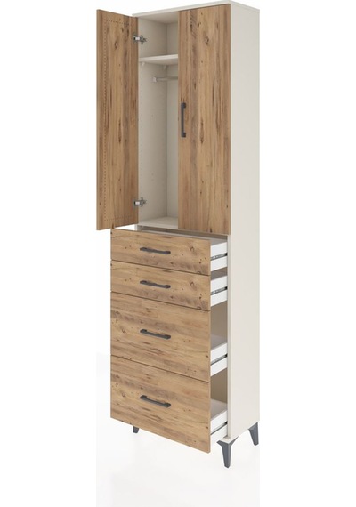 Arges Dolap 2 Raflı 4 Çekmeceli Tek Askılı 60x30x221 Aytaşı-çam Aytaşı