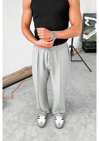 Gri Beli İpli Çımalı Relaxed Pantolon Gri