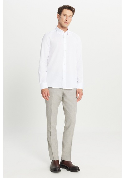 Altınyıldız Classıcs Erkek Beyaz %100 Pamuklu Slim Fit Gizli Düğmeli Yaka Armürlü Gömlek