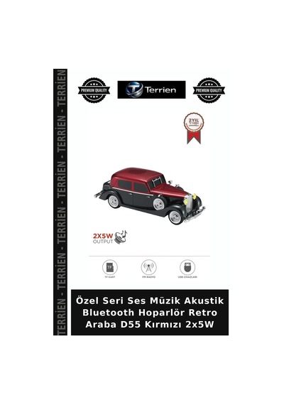 Özel Seri Ses Müzik Akustik Bluetooth Hoparlör Retro Araba D55 Kırmızı 2x5w
