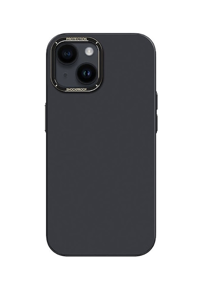 Apple Uyumlu iPhone 14 Kılıf Metal Kamera Çerçeveli Recci Glaze Serisi Kapak Siyah