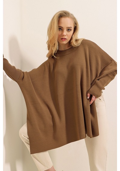 Bigdart 15783 Yırtmaçlı Panço Kazak - Taba 001