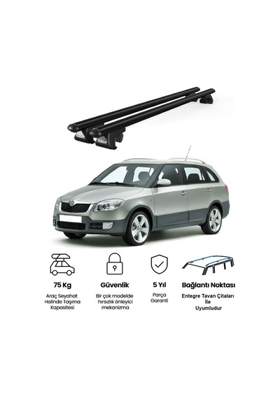 Venüs Skoda Fabia Scout Sw 2009-2014 Uyumlu Siyah Ara Atkı Port Bagaj Tavan Barı