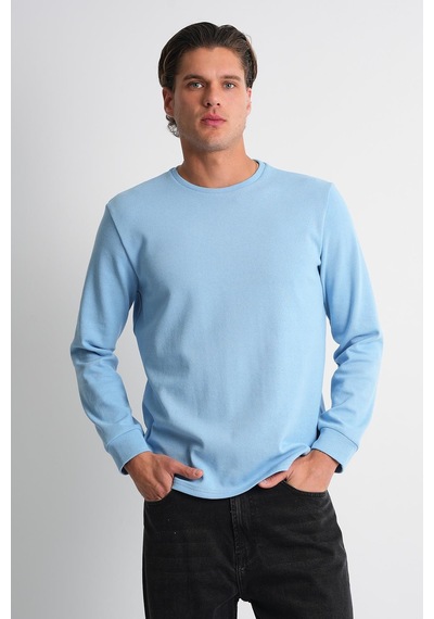 Alexander Gardi Alexandergardı Uzun Kollu Bisiklet Yaka Basic Sweatshirt Mavi