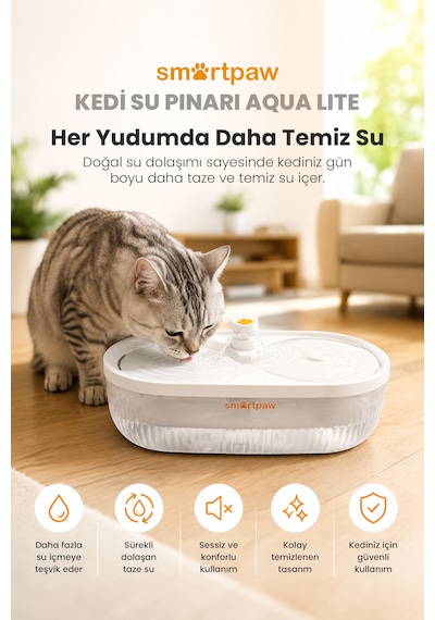 Smartpaw Aqua Lite Otomatik Kedi Su Pınarı Distribütör Garantili