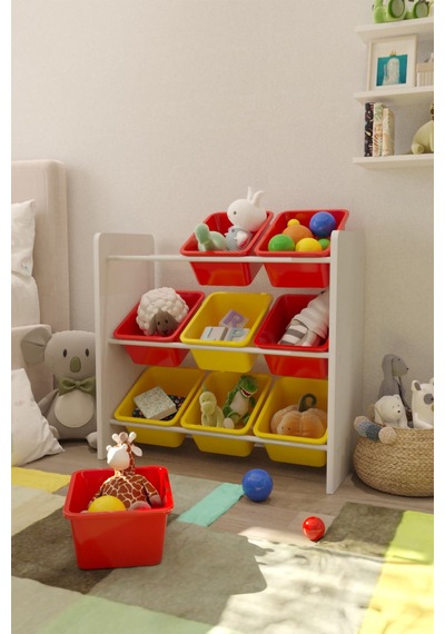 9 Sepetli Çok Amaçlı Oyuncak Dolabı Montessori Dolap
