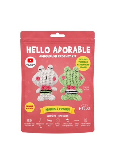 Bakgelal Hello Adorable Amigurumi Kurbağa Yapım Kiti , Kendin Yap Hobi Seti, Türkçe Anlatımlı