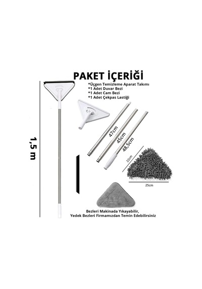 Üçgen Mop Cam Duvar Tavan Fayans Parke Temizleyici Mop 5047 Renkli