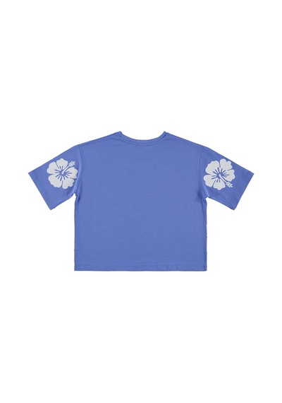 Civil Girls Hibiskus Çiçek Baskılı 10-13 Yaş Tişört - Mavi Koyu Mavi 18K82184326S1