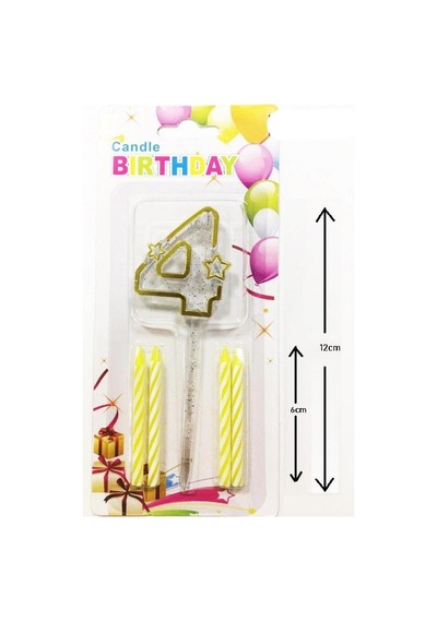 Mika Şeffaf 4 Rakam Gold Mum Set