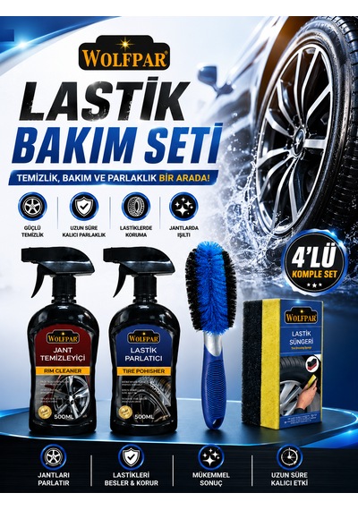 Lastik Bakım Seti Jant Temizleyici + Jant Temizleme Fırçası + Lastik Parlatıcı + Lastik Süngeri
