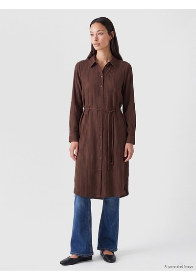 Lcw Everyday Kahverengi Beli Kuşaklı Dokulu Gömlek Tunik
