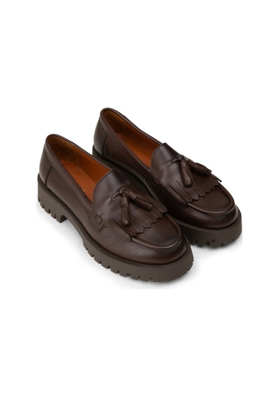 Deery Kadın Hakiki Deri Kahverengi Püsküllü Loafer - 02033zkhvc03
