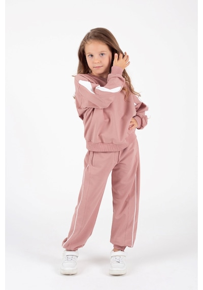 Mnk Baby & Kids Kız Çocuk Yarasa Kol Şerit Detaylı Alt-üst Eşofman Takımı M00755 Pudra