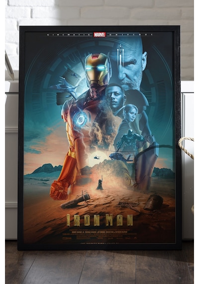 Iron Man Siyah Ahşap Çerçeveli Poster, Dekoratif Film Duvar Tablosu