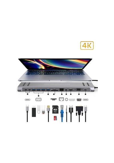 Apera GN-79 Laptop Dock İstasyonu 14 in 1 Usb 3.0 Type-C Adaptör